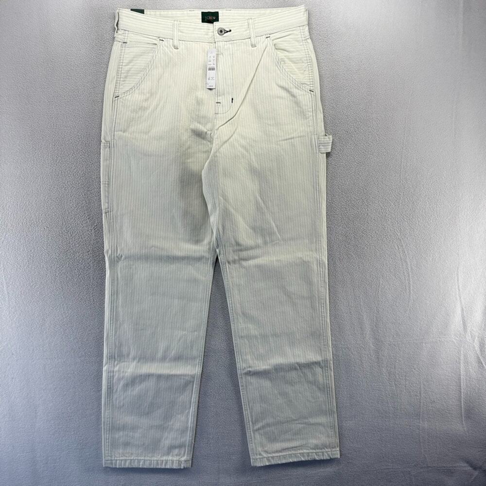 J Crew Jeans men's 34x34 White Blue Relaxed fit carpenter pant faded stripe NEW - Picture 2 of 11